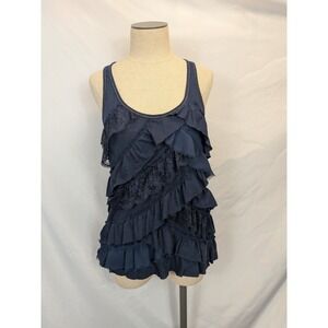 Aeropostale Tank Top Large L/G Navy Blue Ruffled Lace Layered Coquette Luxe